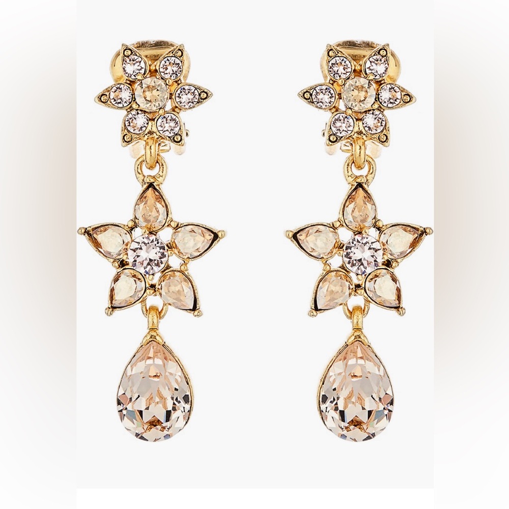 Oscar de la Renta Crystal Clip On Drop Earrings